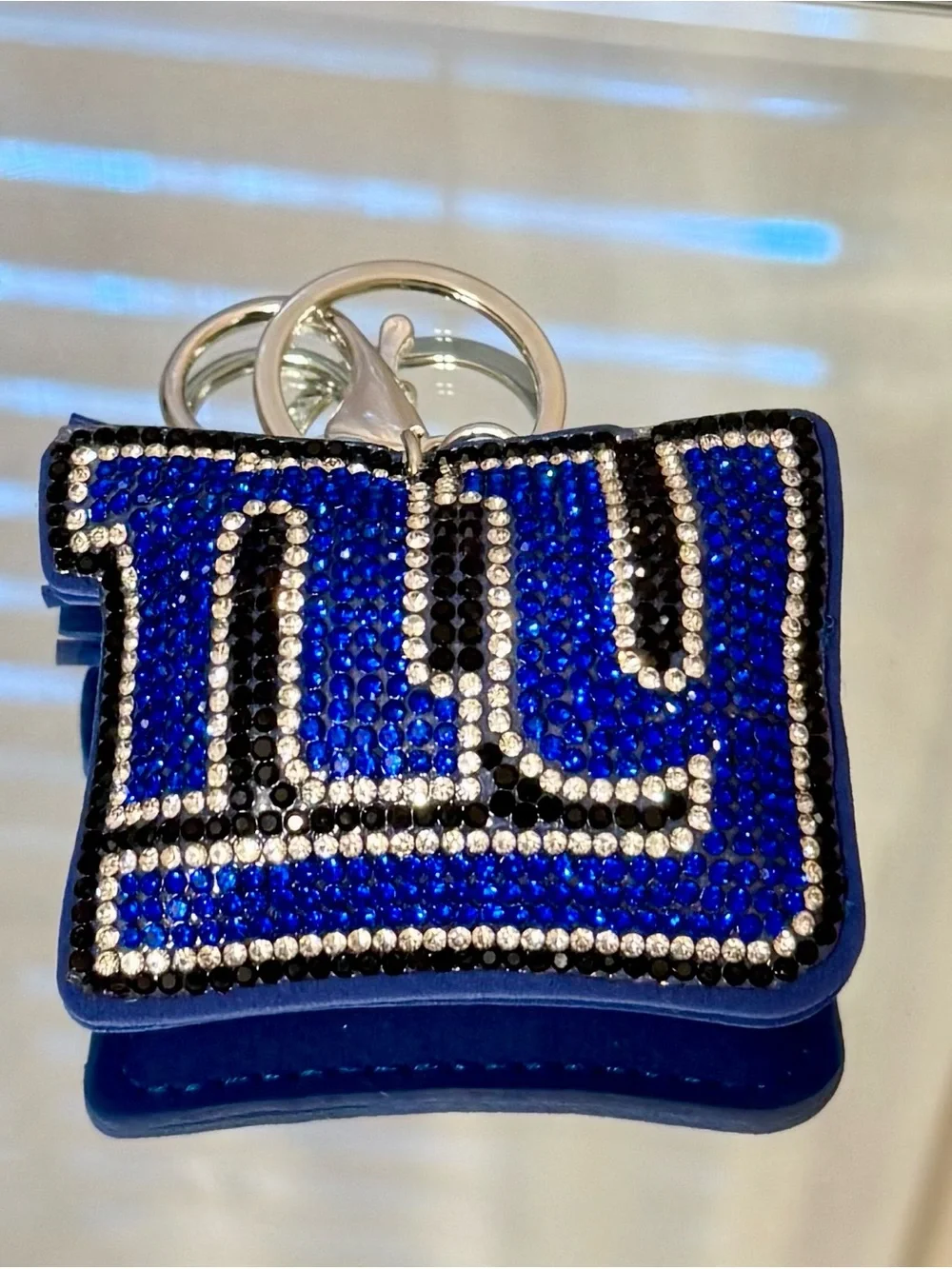 New NY Blue Crystal Embellished Keychain